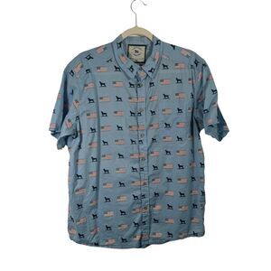 Over Under Blue American Flag Dog Coral Harbor Short Sleeve Shirt Mens Medium